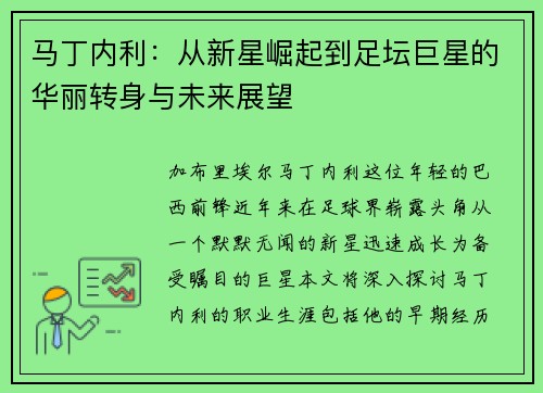 马丁内利：从新星崛起到足坛巨星的华丽转身与未来展望