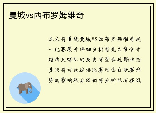 曼城vs西布罗姆维奇