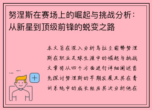 努涅斯在赛场上的崛起与挑战分析：从新星到顶级前锋的蜕变之路