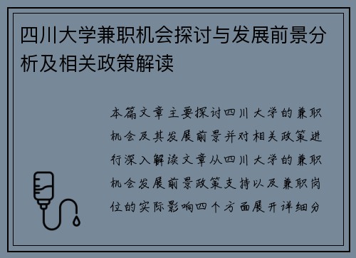四川大学兼职机会探讨与发展前景分析及相关政策解读